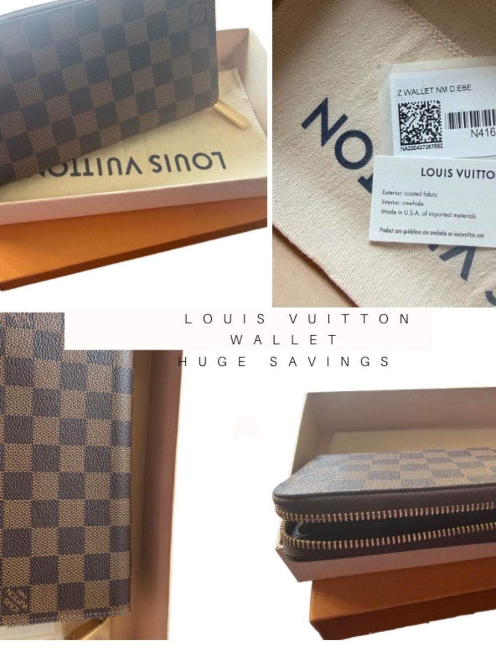 Louis Vuitton Damier Ebene Zip Around Wallet - Brown with Gold Hardware